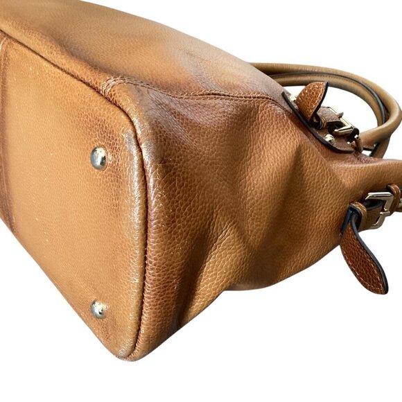 KATTEE Sorrel Brown Pebbled Leather Satchel Top Handle Bag Large #324A - Picture 12 of 13